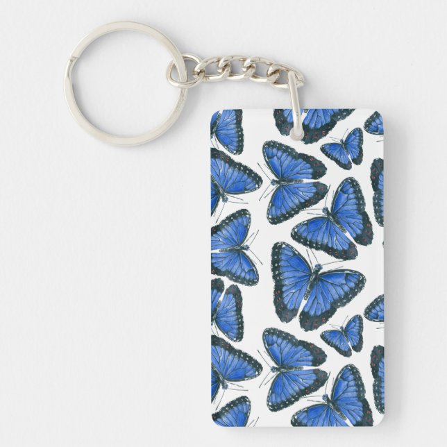 Blue morpho butterfly pattern design keychain (Front)
