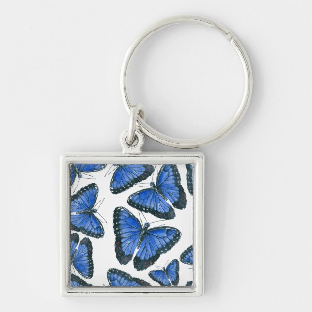 Blue morpho butterfly pattern design keychain (Front)