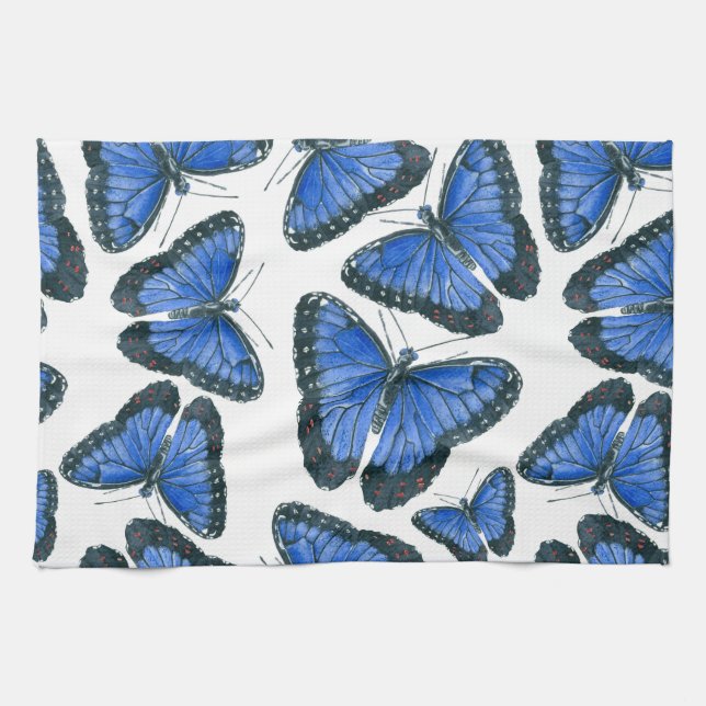 Blue morpho butterfly pattern design kitchen towel (Horizontal)