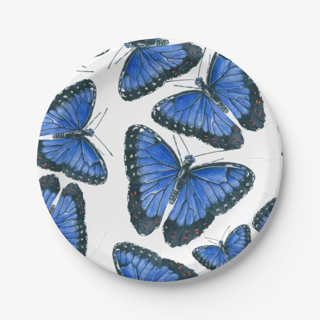 Blue morpho butterfly pattern design paper plates (Front)
