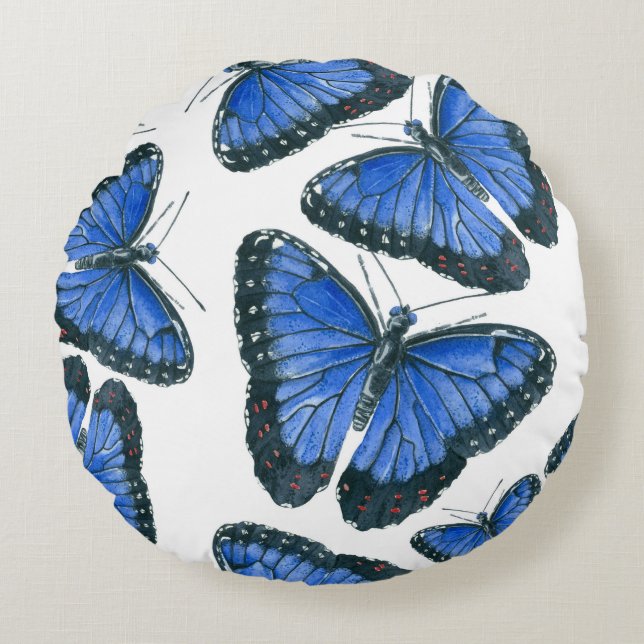 Blue morpho butterfly pattern design round pillow (Front)