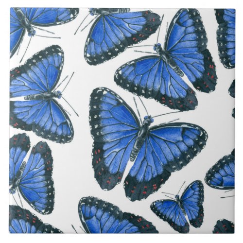 Blue morpho butterfly pattern design tile