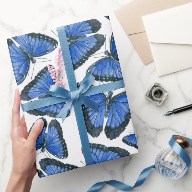 Blue morpho butterfly pattern design wrapping pape wrapping paper (Gifting)