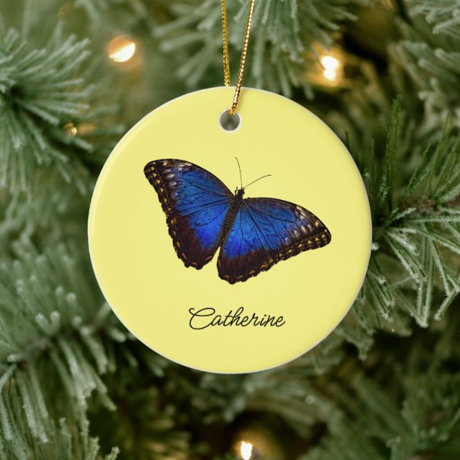 Blue Morpho Butterfly personalized Ceramic Ornament (Tree)