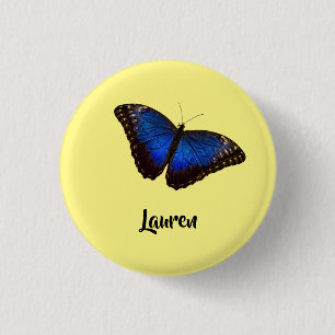 Blue Morpho Butterfly Personalized with Name Button