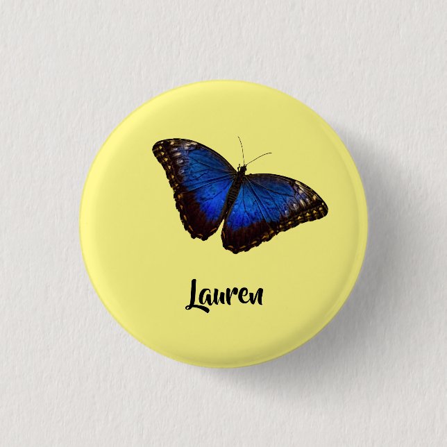 Blue Morpho Butterfly Personalized with Name Button (Front)