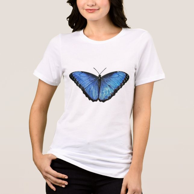  Blue Morpho Butterfly Photo Art Tri-Blend Shirt (Front)