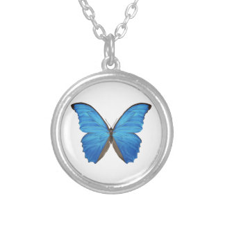 Blue Morpho Butterfly Silver Plated Necklace