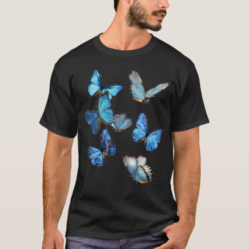 Blue Morpho Butterfly Swarm Lepidoptera Entomology T_Shirt