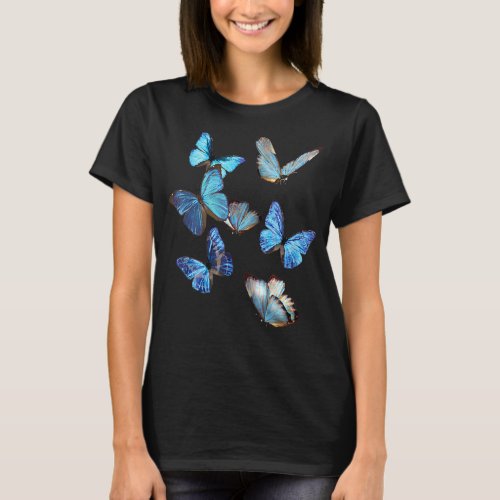 Blue Morpho Butterfly Swarmes Lepidoptera Entomolo T_Shirt