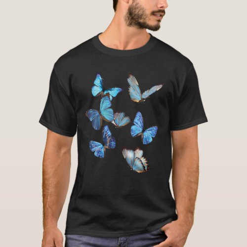 Blue Morpho Butterfly Swarmes Lepidoptera Entomolo T_Shirt