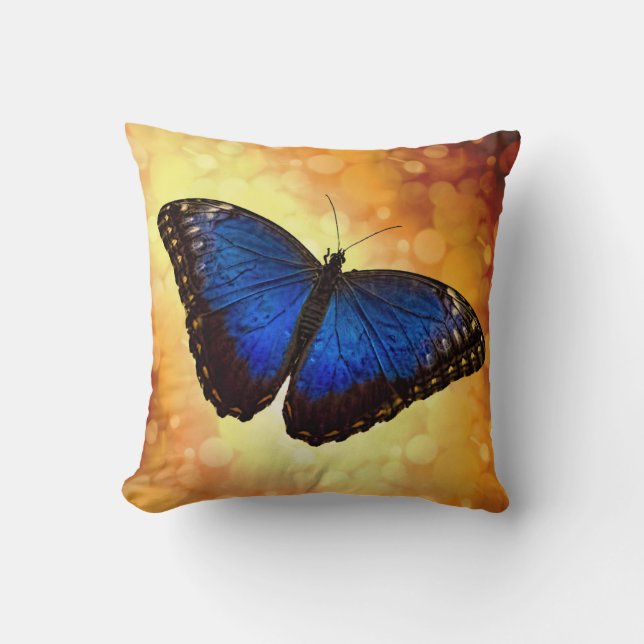 Blue Morpho Butterfly Throw Pillow (Front)
