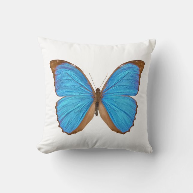 Blue Morpho Butterfly Throw Pillow (Front)