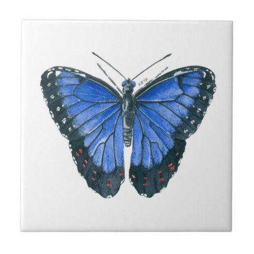 Blue Morpho butterfly watercolor painting Ceramic Tile