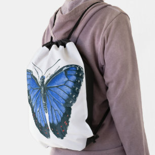 Blue Morpho butterfly watercolor painting Drawstring Bag