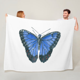 Blue Morpho butterfly watercolor painting Fleece Blanket