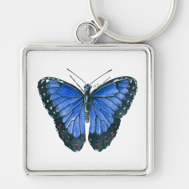 Blue Morpho butterfly watercolor painting Keychain (Front)