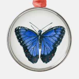 Blue Morpho butterfly watercolor painting Metal Ornament