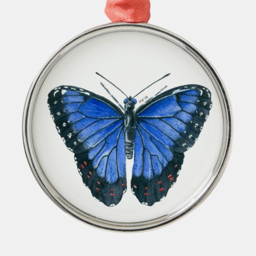Blue Morpho butterfly watercolor painting Metal Ornament