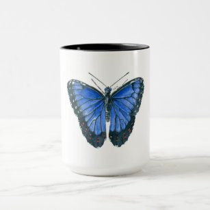 Blue Morpho butterfly watercolor painting Mug
