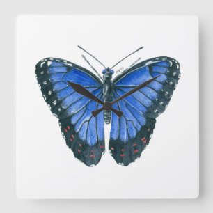 Blue Morpho butterfly watercolor painting Square Wall Clock