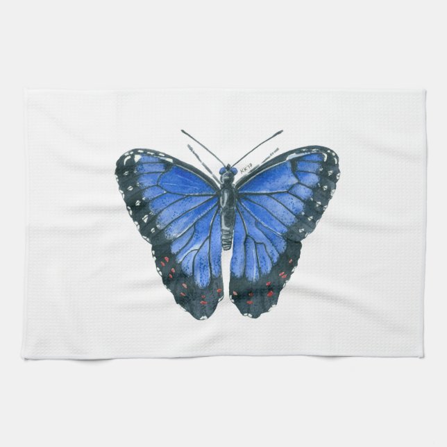 Blue Morpho butterfly watercolor painting Towel (Horizontal)