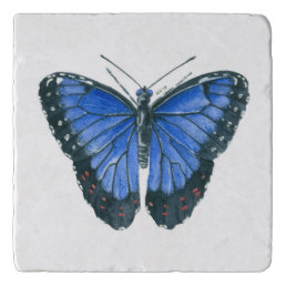Blue Morpho butterfly watercolor painting Trivet