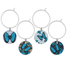 Blue Morpho Butterfly Wine Glass Charm