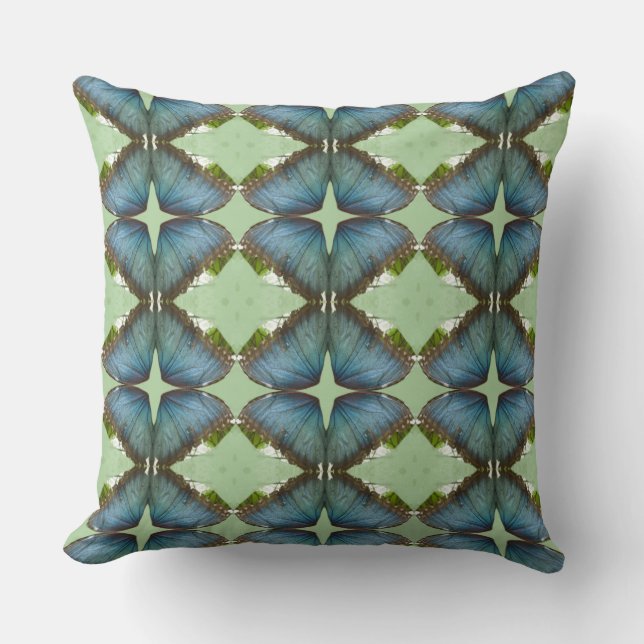 Blue Morpho Butterfly Wing Pattern Throw Pillow (Front)