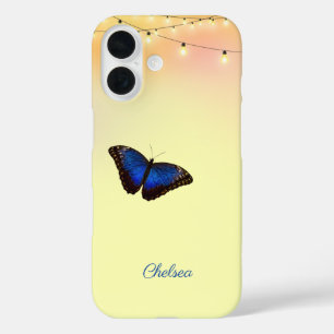 Blue Morpho Butterfly Wings Cafe Lights Custom iPhone 16 Case