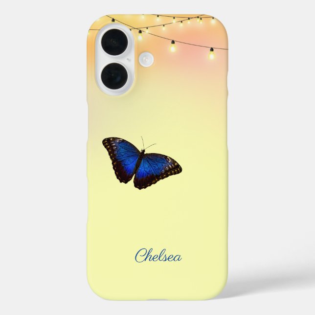 Blue Morpho Butterfly Wings Cafe Lights Custom Case-Mate iPhone Case (Back)