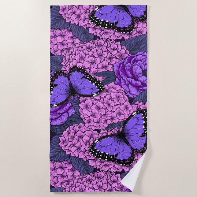 Blue morpho garden 2 beach towel (Front)