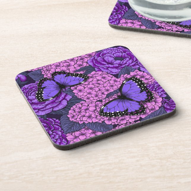 Blue morpho garden 2 beverage coaster (Left Side)