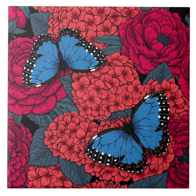 Blue morpho garden ceramic tile (Front)
