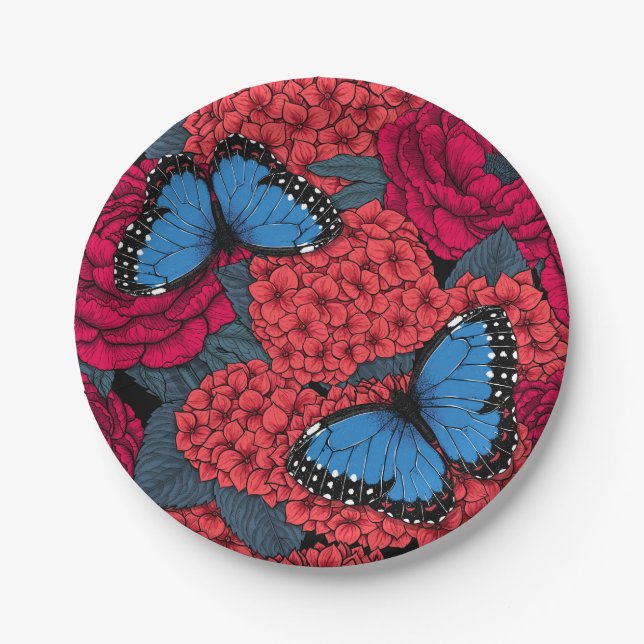 Blue morpho garden paper plates (Front)