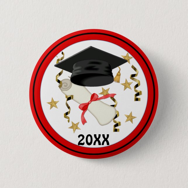 Blue Mortar and Diploma Graduation Button (Front)