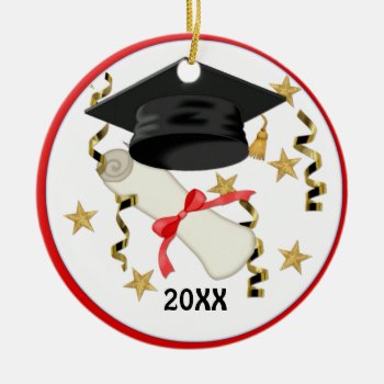 Blue Mortar And Diploma Graduation Ceramic Ornament by Spice at Zazzle