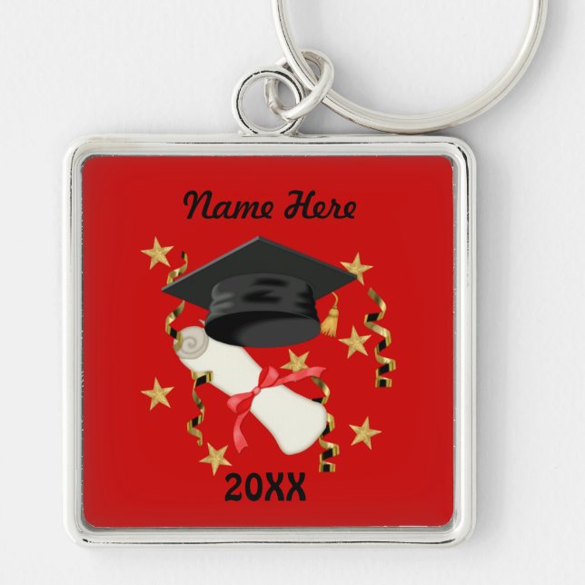 Blue Mortar and Diploma Graduation Keychain (Front)