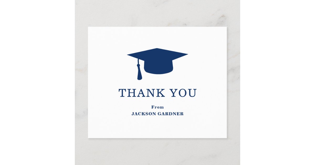 Blue Mortar Board Budget Graduation Thank You Card | Zazzle