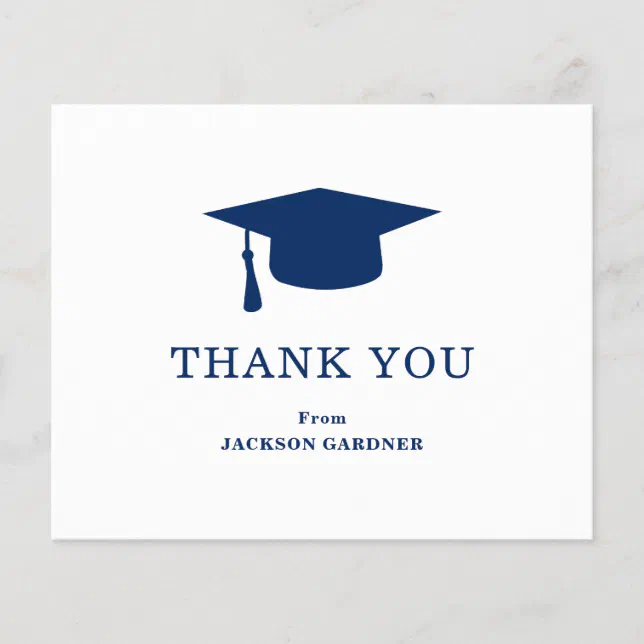 Blue Mortar Board Budget Graduation Thank You Card | Zazzle