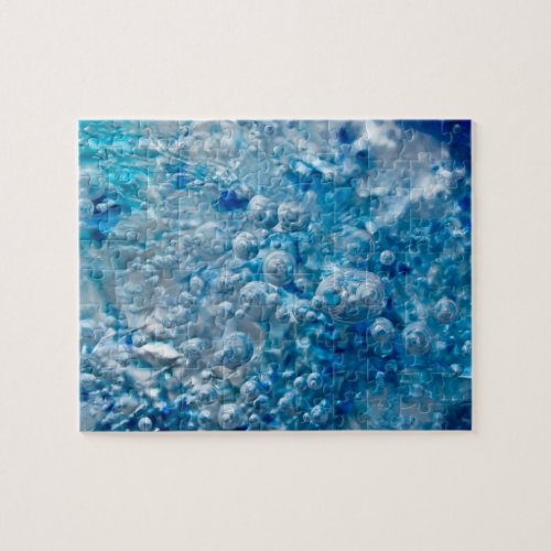 Blue Mosaic _ Abstract Blue Silver Bubbles Jigsaw Puzzle