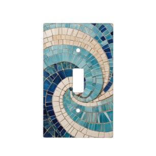 Blue Mosaic Abstract Ocean Wave Swirl Sea Theme Light Switch Cover