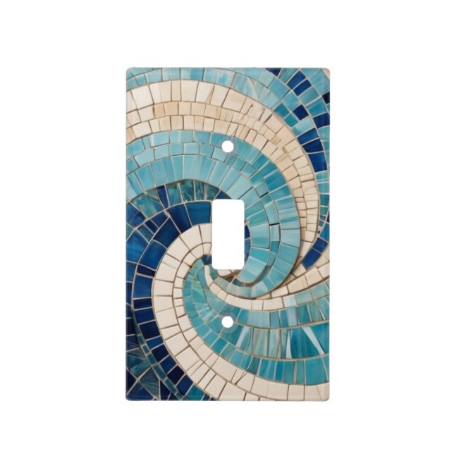 Blue Mosaic Abstract Ocean Wave Swirl Sea Theme Light Switch Cover (Front)