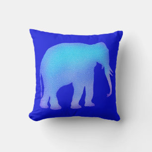 Blue Mosaic Elephant Throw Pillow