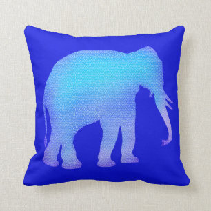 Blue Mosaic Elephant Throw Pillow