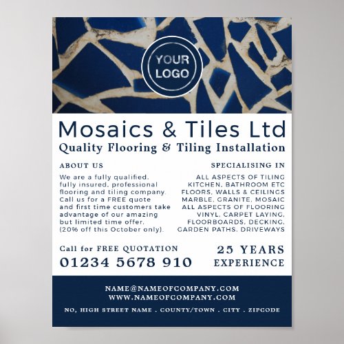 Blue Mosaic Floorer Tile Installer Advertising Poster