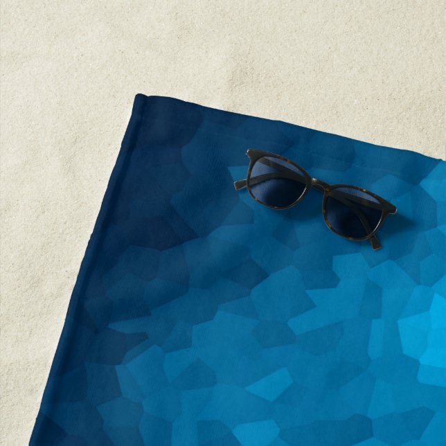 Blue Mosaic Geometric Pattern Beach Towel (In Situ)