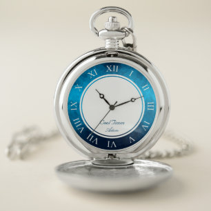 Blue Mosaic Geometric Pattern Pocket Watch