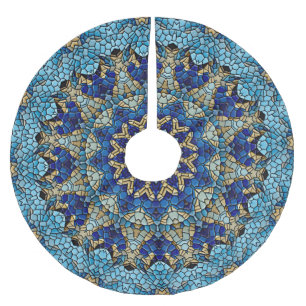 Blue Mosaic Holiday Christmas Skirt Brushed Polyester Tree Skirt