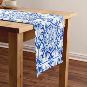 Blue Mosaic Italian baroque art Short Table Runner